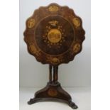 An Irish Victorian Killarney work inlaid arbutus wood occasional table, the circular top with shaped