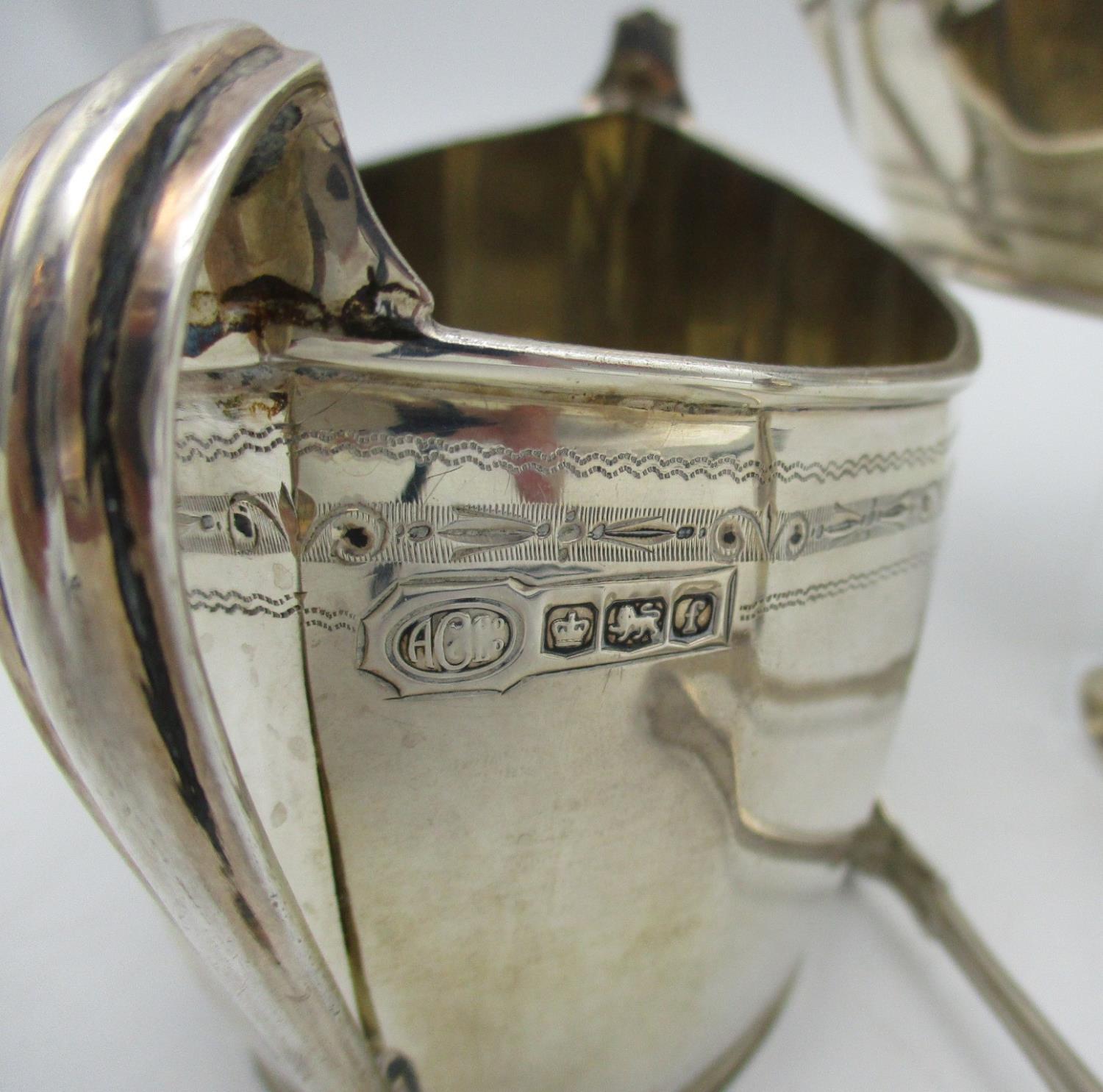 A George V silver three piece tea set by Alexander Clark & Co Ltd, Sheffield 1923, comprising a - Image 3 of 7