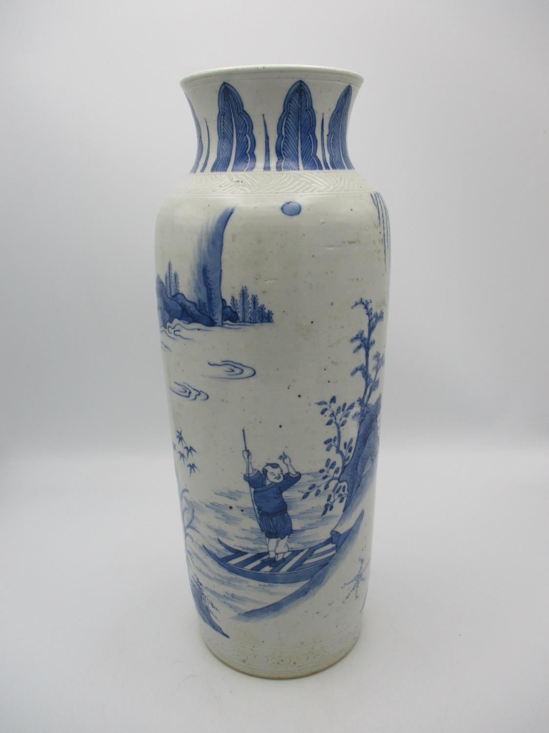 A Chinese Transitional blue and white porcelain sleeve vase - Image 4 of 15