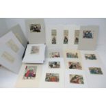 A collection of nine Japanese Meiji era shunga woodblock prints, in mame-ban format, each