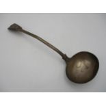 A Victorian silver serving ladle by George Williams Adams, London 1871, with thread and shell