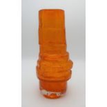 A Whitefriars tangerine hooped vase, designed by Geoffrey Baxter, with textured body, 28.5 cm high