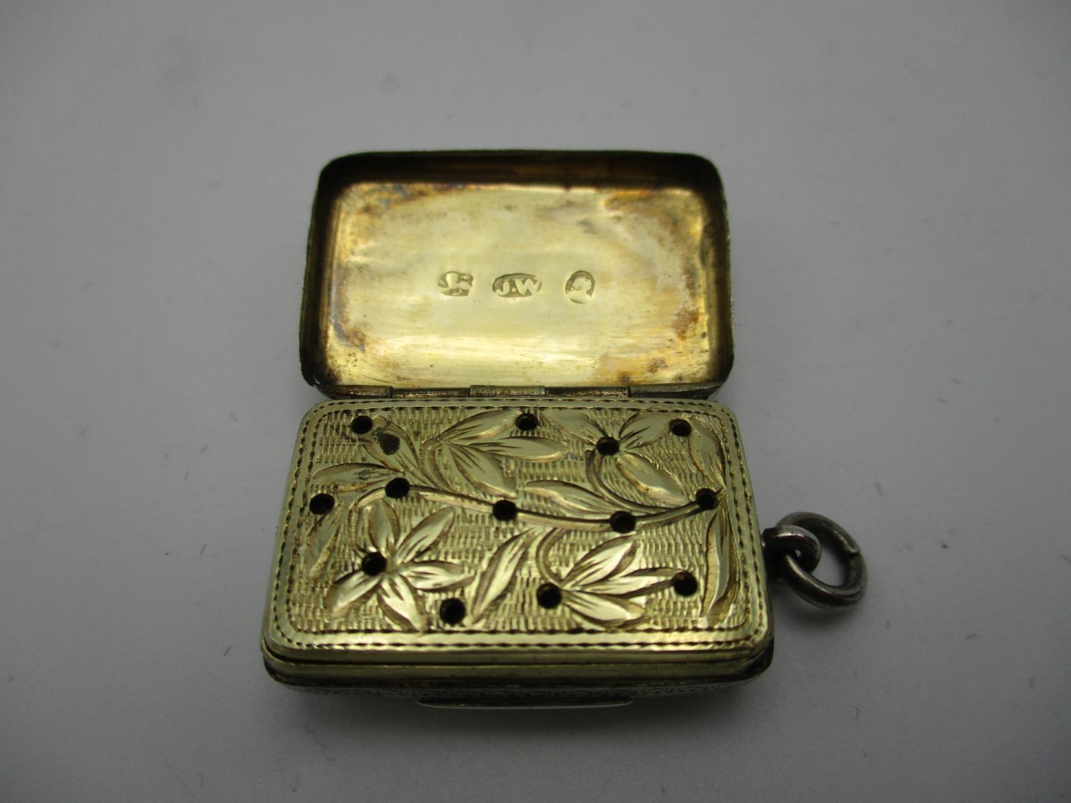 A George III silver vinaigrette by Joseph Willmore, Birmingham 1813 of cushion form with engraved - Image 3 of 5