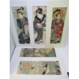 A collection of six 19th century Japanese pillar woodblock prints, in the hashira-e format,