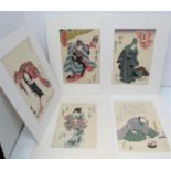 Utagawa Kunisada (1786-1865) Japanese A collection of five woodblock prints, each depicting a kabuki