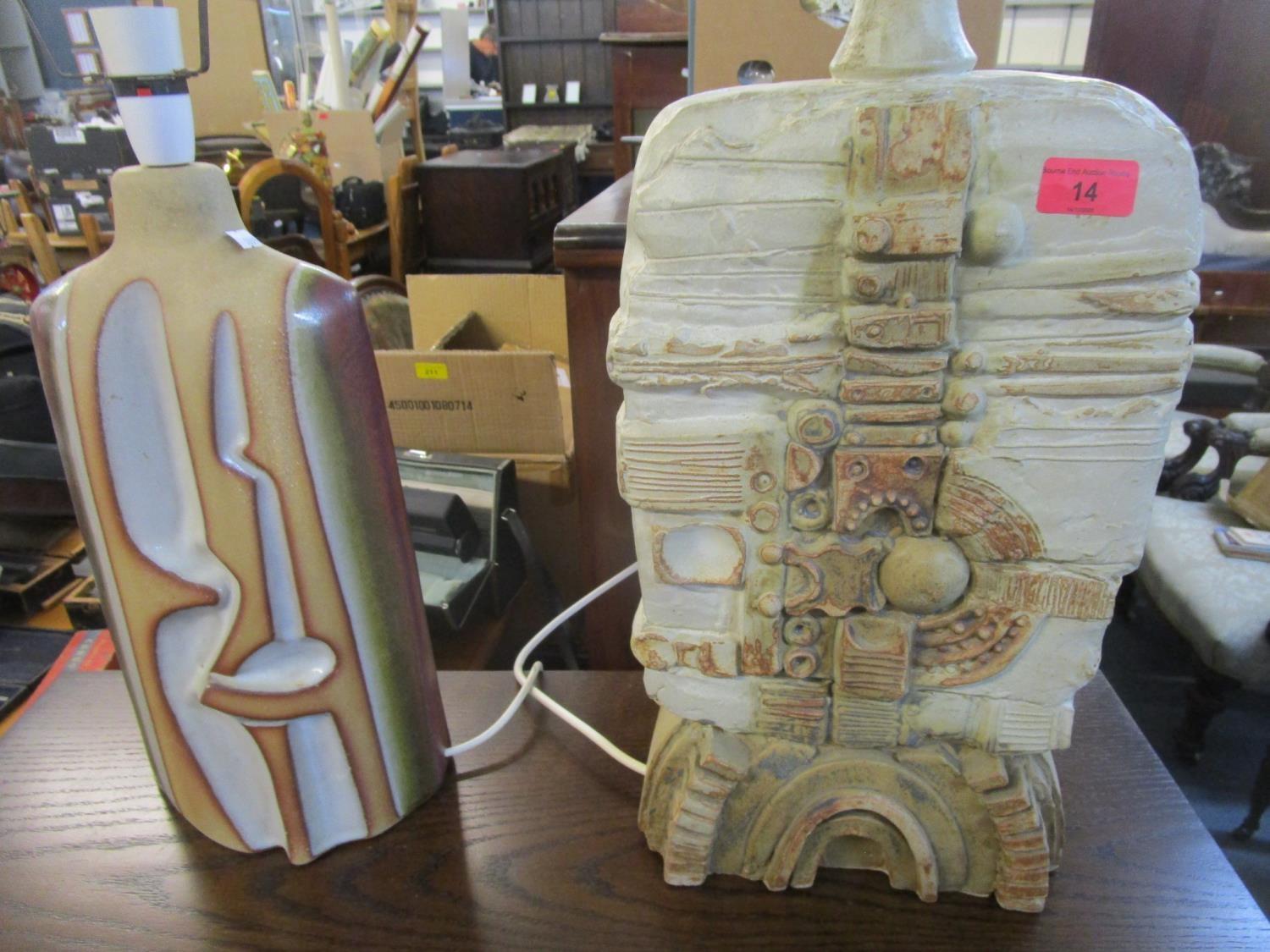 A Bernard Rooke and a Tramar studio pottery table lamps, 48cm high and 70cm high respectively with - Bild 2 aus 2