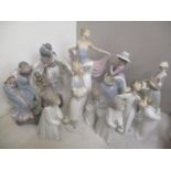 Twelve Lladro figures to include children, oriental and women with animals, six A/F