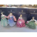 Four boxed Royal Doulton figures to include Happy Birthday HN 3660, Morning Breeze HN3313,