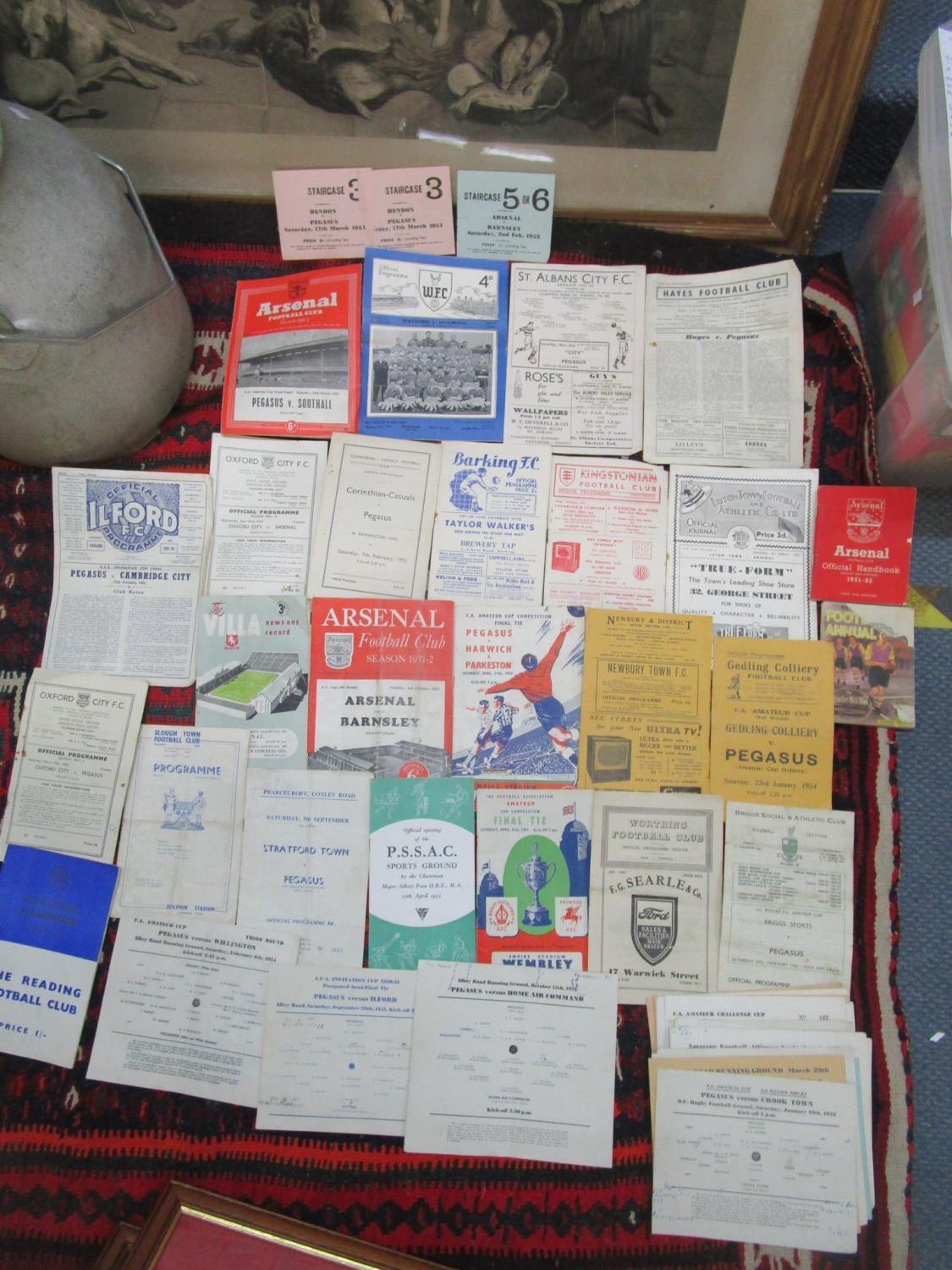 A quantity of 1950's football programmes and ticket stubs mainly for Arsenal FC and non league sides