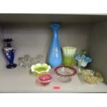 Victorian and later glassware to include a Vaseline glass celery vase, cranberry bowls, a