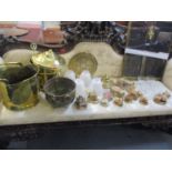 A mixed lot to include brassware, cut glassware, Lilliput Lane Cottages and other items