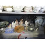 A selection of ceramics and glassware to include a pair of German figurines, a rummer, studio
