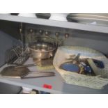 A mixed lot of mainly silver and silver plate to include a silver dressing table set, silver
