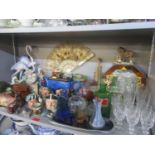 A mixed lot of ceramics and glassware to include Royal Doulton character jugs, a cloisonne vase,
