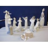 Thirteen Lladro figures to include bedtime figures, ducks and geese together with nuns and a bulldog