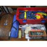 A large quantity of Tomy Train track and rolling stock, a child's play tent, marbles, Doninoes, a