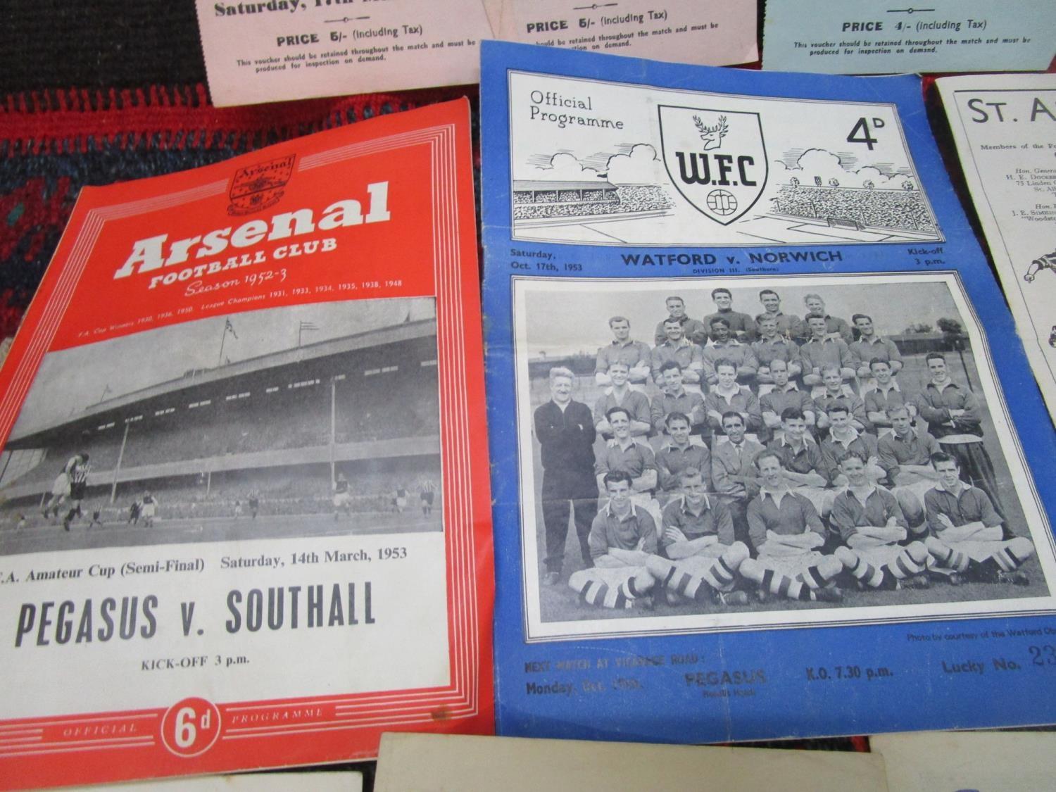 A quantity of 1950's football programmes and ticket stubs mainly for Arsenal FC and non league sides - Image 5 of 10