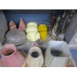 A mixed lot to include two salt lamps, table lamps, part chandelier and shades