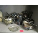 Silver and silver plate to include to teaware and a German continental ashtray, stamped 800