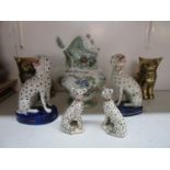 A pair of Staffordshire seated Dalmatians, a Victorian jug dated and named Ann Barnes 1836,