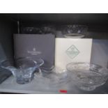 A selection of cut glassware to include a boxed Waterford bowl