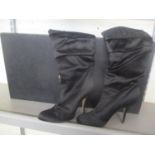 A pair of Gina black satin boots with original box