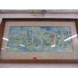 A Retro Raoul Dufy print of a boat scene off the shores of France, signed lower left hand corner,