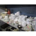 A mixed lot to include a Royal Dux figure, French Haviland part tea set, trinket box, mixed tea sets