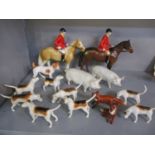 Beswick huntsmen, hounds, foxes and two white pigs