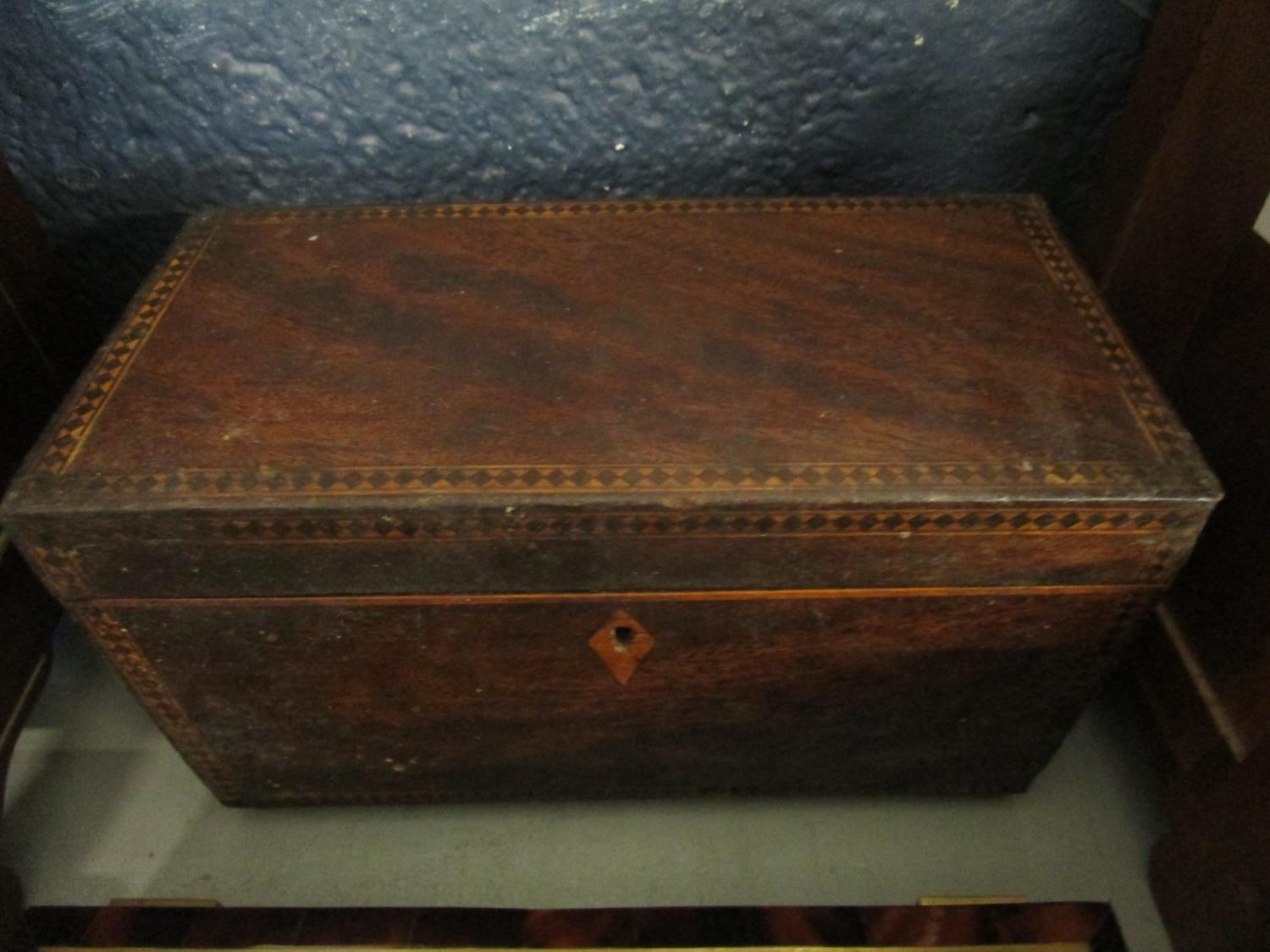 A selection of wooden boxed to include a Victorian papermache glove box, two miniature chests in the - Image 2 of 4