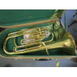 A Hsinghai brass 3-valve Euphonium in a case