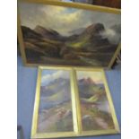 Three late 19th century British School highland scenes, oil on canvas in slip frames