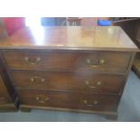 A George III mahogany chest of three long drawers, on bracket feet, 77" h x 100"w