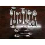 A selection of silver spoons, mixed dates and makers, total weight 345.9g