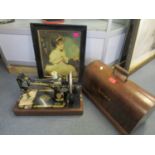 A wooden cased Singer sewing machine, serial number Y8635748, model 27K, c1933, and a frames and
