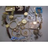 A 9ct gold brooch with single pearl, total weight 1.63g, and a gents wristwatch and miscellaneous