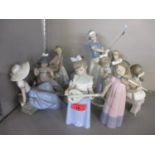 A collection of ten Nao porcelain figures, to include examples modelled as children, a golfer and