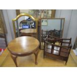 Small furniture to include a reproduction mahogany Canterbury, a 1930 walnut coffee table and two