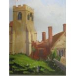 Eric Ward - Eweline church - oil painting on board, 34cm x 31cm, signed lower left corner, framed