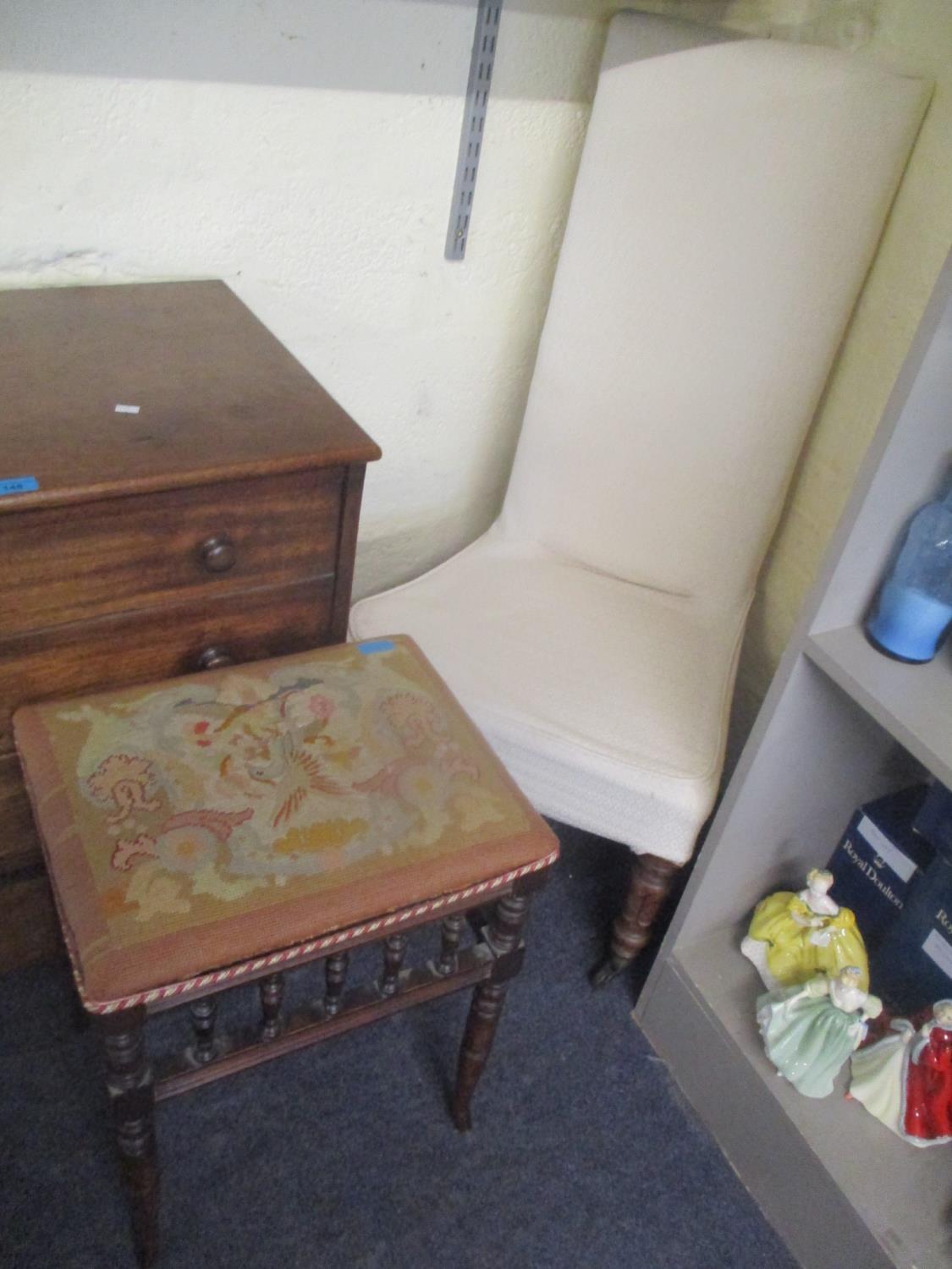 A 19th century hall chair together with a late 19th/early 20th century mahogany stool