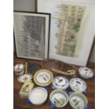 A mixed lot to include a whip, Quimper pottery, two pictures and other items
