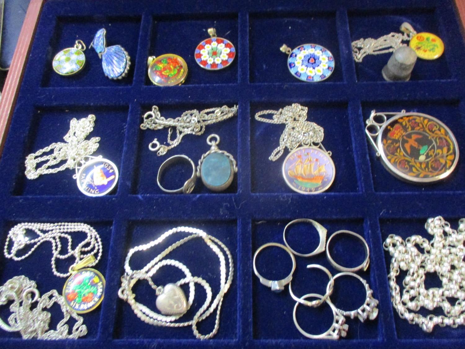 Mille Fleurie pendants, coins pendants, mixed silver items stamped 925 and white metal items