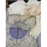 Lace and linen to include tableware, collars and children's clothing and kid gloves
