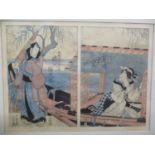 A Japanese Meji period triptych wood block print by Utagaw Kunisada