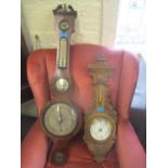 An early 19th century mahogany cased barometer and an early 20th century oak cased aneroid