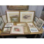 Pictures to include two Cecil Aldin modern prints, early 20th century British School watercolours,