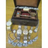 Mixed wristwatches together with a Victorian jewellery box, containing a micro mosaic