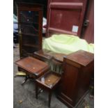 A mixed lot of furniture to include a corner cabinet with dental moulded cornice, standard lamp,