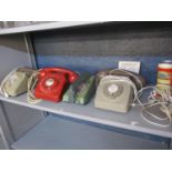 Five vintage landline telephones to include a Budweiser novelty phone