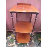 A Victorian mahogany three tier what-not with a reading adjustable top, 94cm high 38cm wide